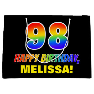 98th Birthday: Bold, Fun, Simple, Rainbow 98 Large Gift Bag