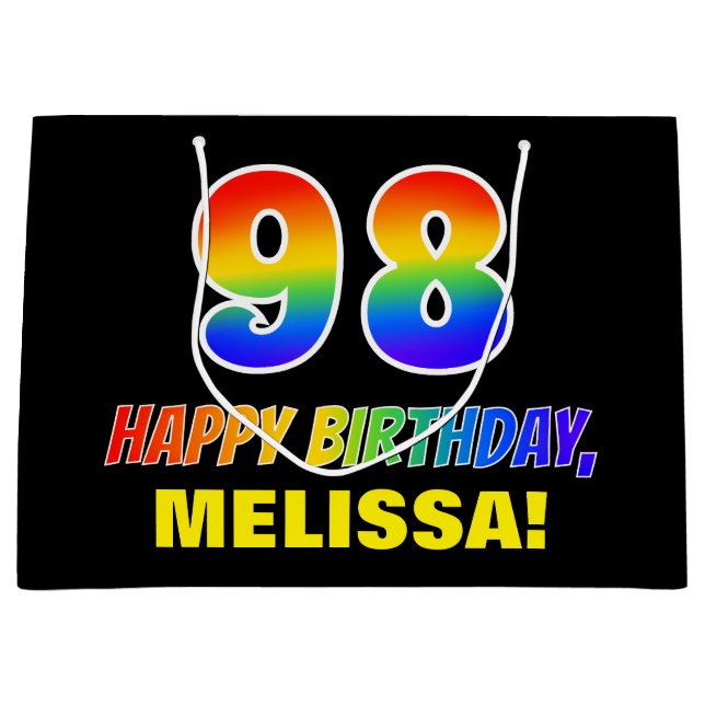 98th Birthday: Bold, Fun, Simple, Rainbow 98 Large Gift Bag (Front)
