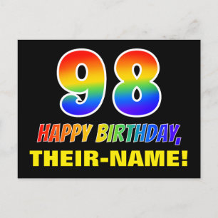 98th Birthday: Bold, Fun, Simple, Rainbow 98 Postcard