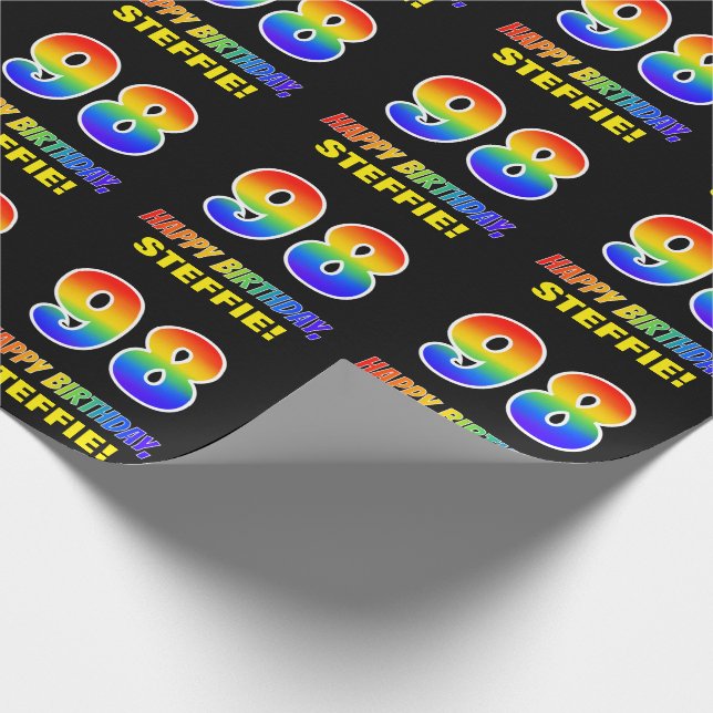 98th Birthday: Bold, Fun, Simple, Rainbow 98 Wrapping Paper (Corner)