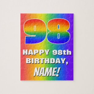 98th Birthday: Colourful, Fun Rainbow Pattern # 98 Jigsaw Puzzle