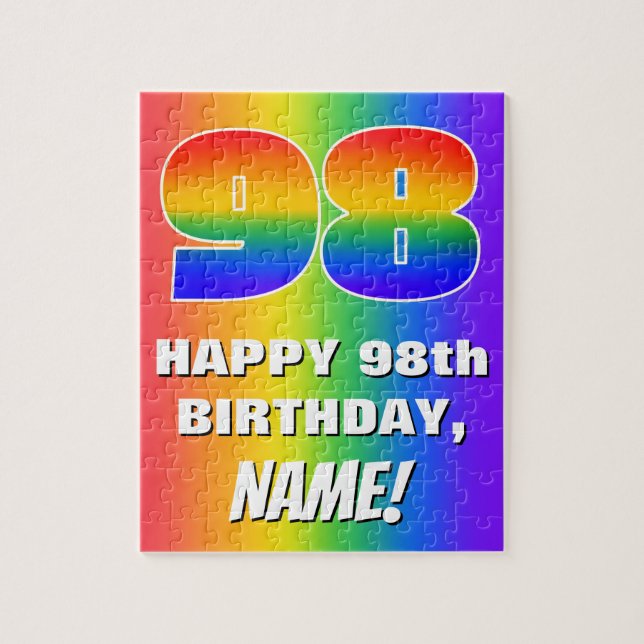 98th Birthday: Colourful, Fun Rainbow Pattern # 98 Jigsaw Puzzle (Vertical)