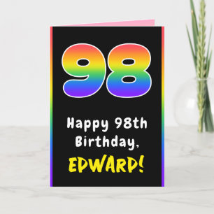 98th Birthday: Colourful Rainbow # 98, Custom Name Card