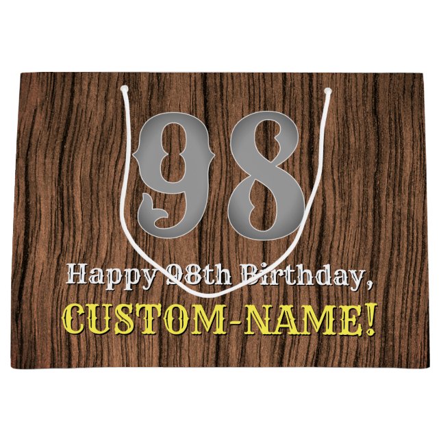 98th Birthday: Country Western Inspired Look, Name Large Gift Bag (Front)