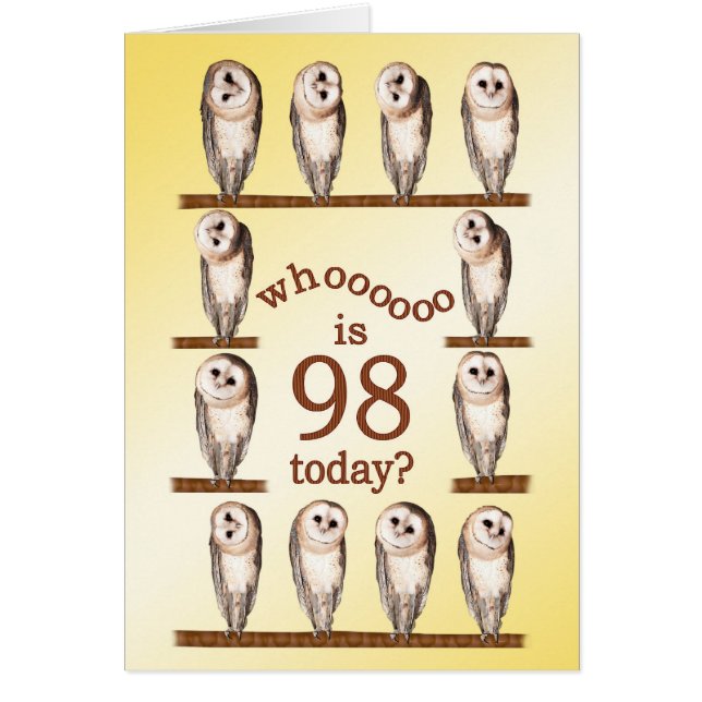98th birthday, Curious owls card. (Front)