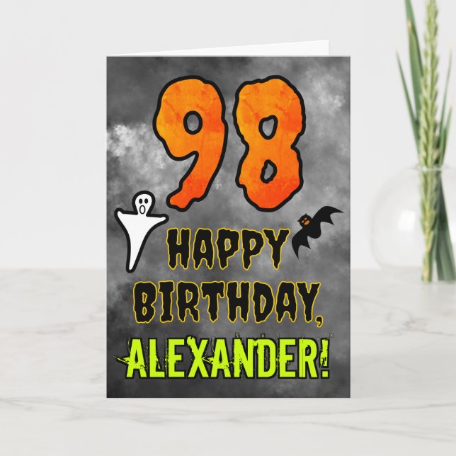 98th Birthday: Eerie Halloween Theme + Custom Name Card (Front)