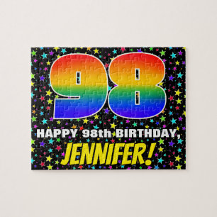 98th Birthday — Fun, Colourful Star Field Pattern Jigsaw Puzzle