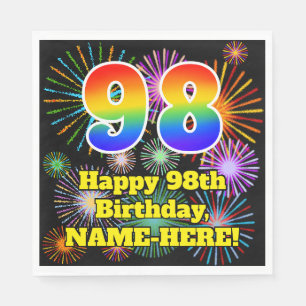 98th Birthday: Fun Fireworks Pattern + Rainbow 98 Napkin