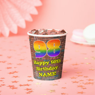 98th Birthday: Fun Graffiti-Inspired Rainbow 98 Paper Cups