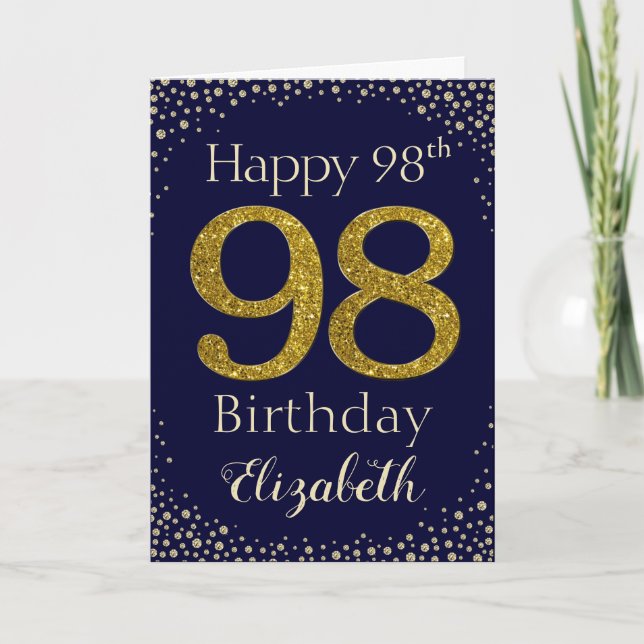 98th Birthday Golden Glitter Card (Front)