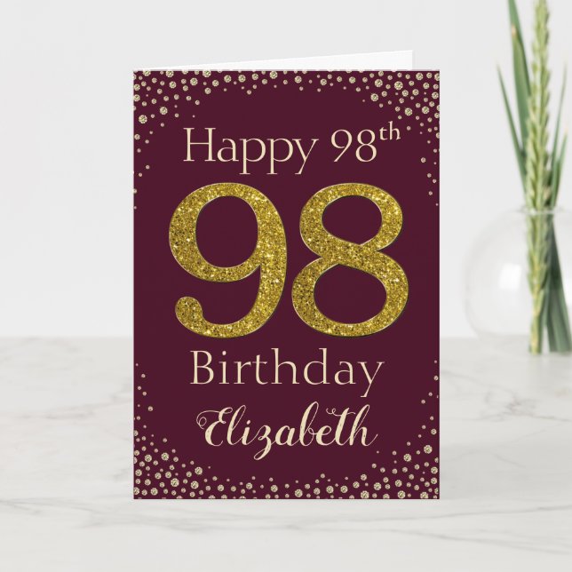 98th Birthday Golden Glitter Card (Front)
