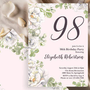 98th Birthday Invitation Blush Pink Floral Peonies