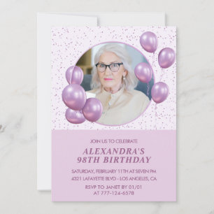 98th birthday invitations Photo Purple Balloons