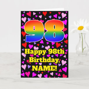 98th Birthday: Loving Hearts Pattern, Rainbow # 98 Card