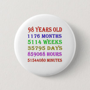98th  Birthday Milestones 6 Cm Round Badge