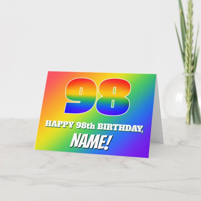 98th Birthday: Multicolored Rainbow Pattern # 98 Card (Front)
