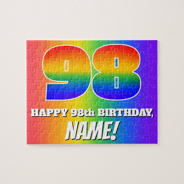 98th Birthday — Multicolored Rainbow Pattern “98” Jigsaw Puzzle (Horizontal)