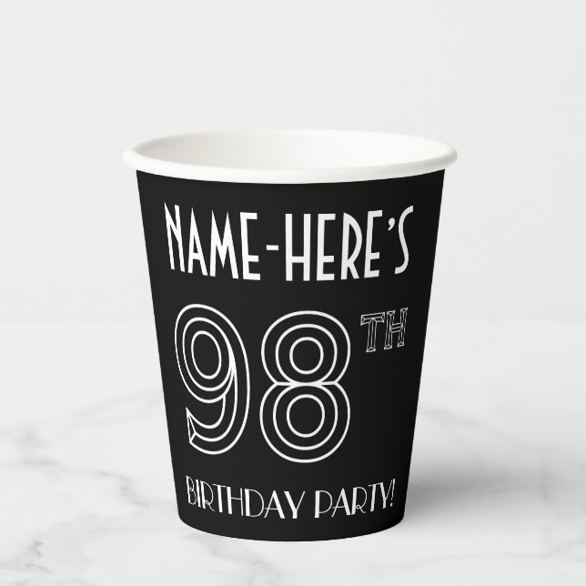 98th Birthday Party: Art Deco Style + Custom Name Paper Cups (Front)