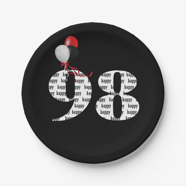 98th birthday party balloons paper plate (Front)