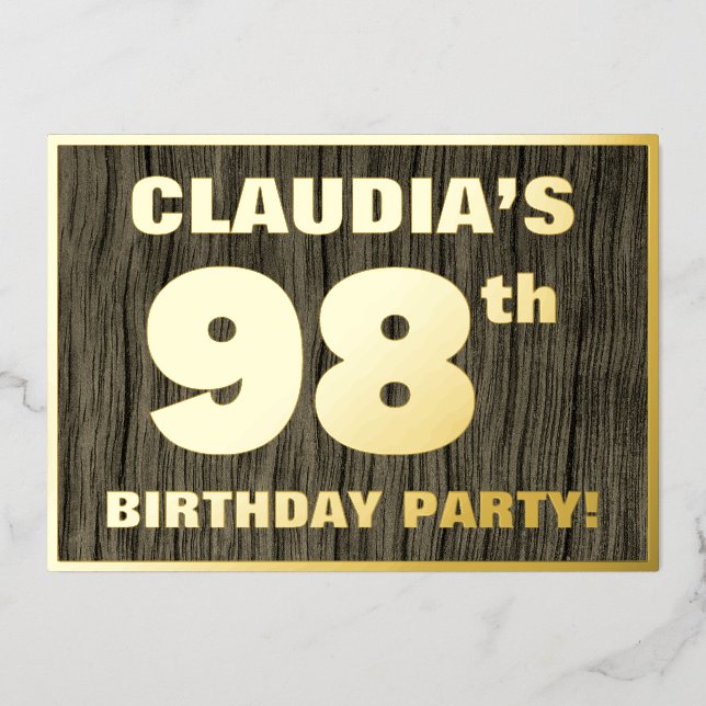 98th Birthday Party: Bold, Faux Wood Grain Pattern (Front)