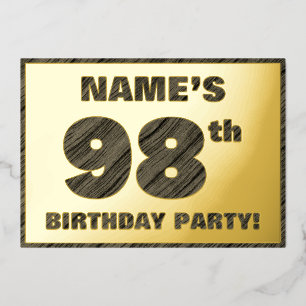 98th Birthday Party — Bold, Faux Wood Grain Text