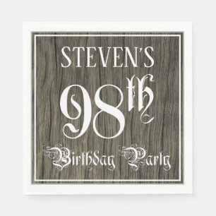98th Birthday Party — Fancy Script, Faux Wood Look Napkin