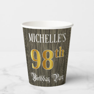 98th Birthday Party — Faux Gold & Faux Wood Look Paper Cups