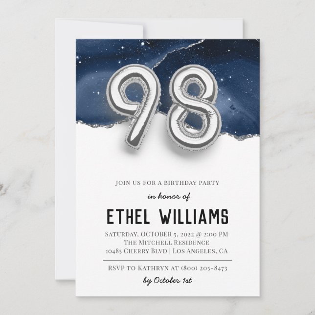98th Birthday Party Invitation (Front)