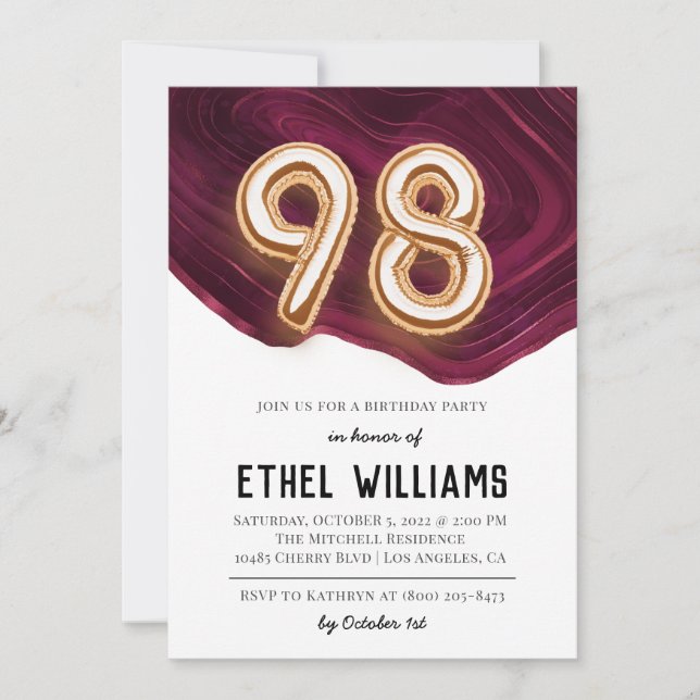 98th Birthday Party Invitation (Front)
