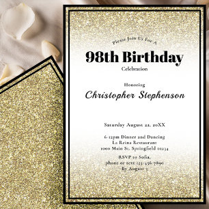 98th Birthday Party Invitation in Black and Gold