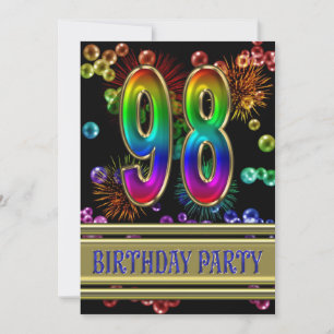 98th Birthday party Invitation with bubbles