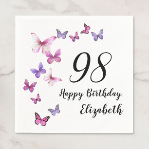 98th Birthday Pink Purple Butterflies  Napkin
