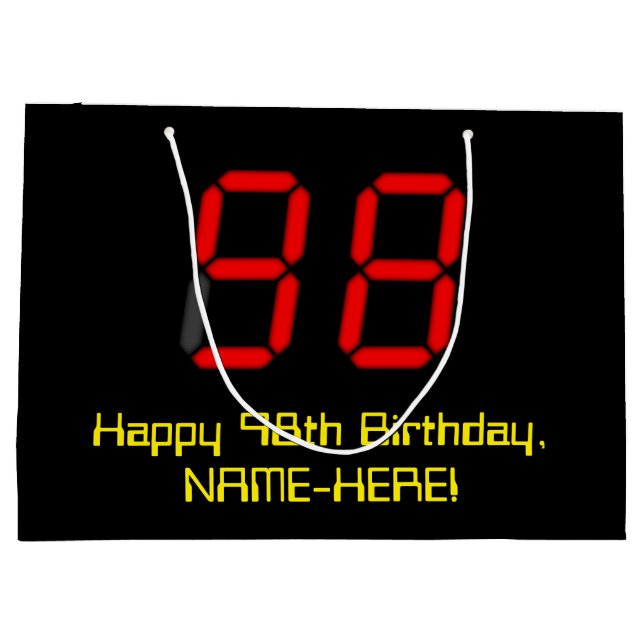 98th Birthday: Red Digital Clock Style "98" + Name Large Gift Bag (Back)