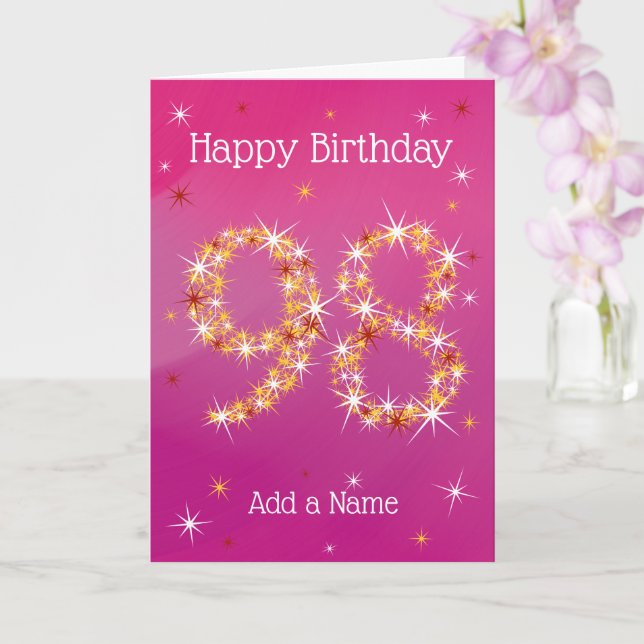 98th Birthday - Star Number - Pink/Purple - Age 98 Card (Orchid)