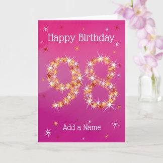98th Birthday - Star Number - Pink/Purple - Age 98 Card