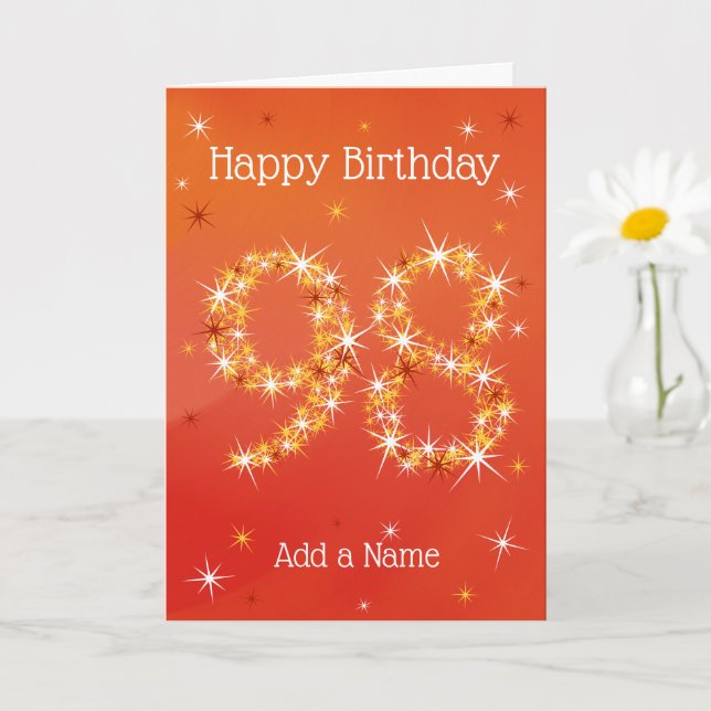98th Birthday - Star Numbers - Red - Age 98 Card (Small Plant)