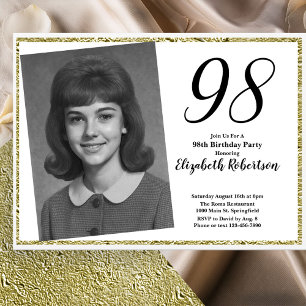 98th Custom Photo White and Gold  Invitation
