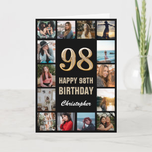 98th Happy Birthday Black and Gold Photo Collage Card