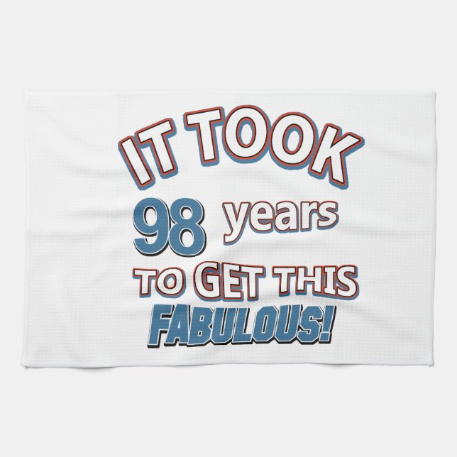 98th year birthday designs tea towel (Horizontal)