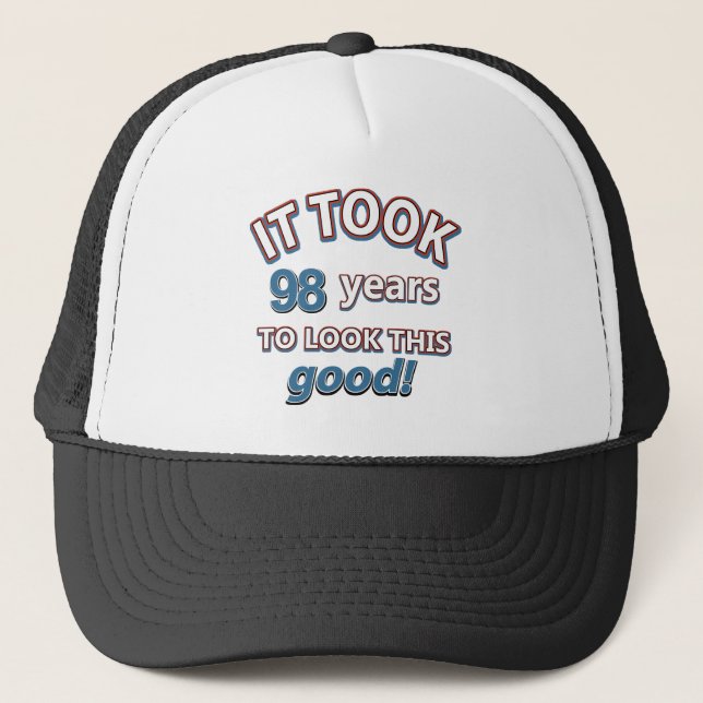 98th year old birthday designs trucker hat (Front)
