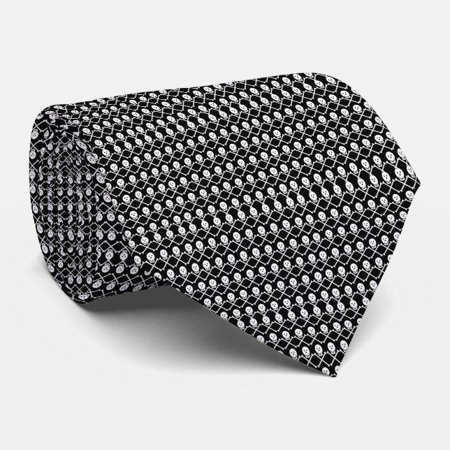 992614 BLACK WHITE SKULL CROSSBONES PIRATE GANG PA TIE (Rolled)