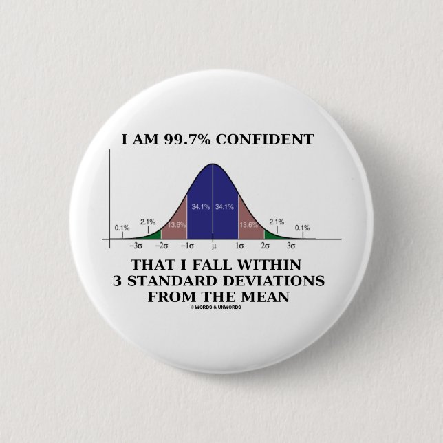 99.7% Confident Within 3 Standard Deviations Mean 6 Cm Round Badge (Front)