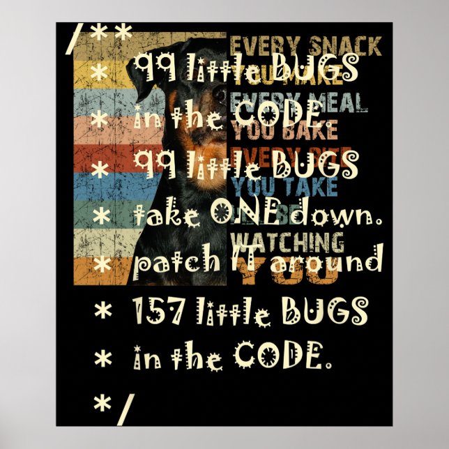 99 Bugs In  Code Software Funny Engineer Tester Poster (Front)