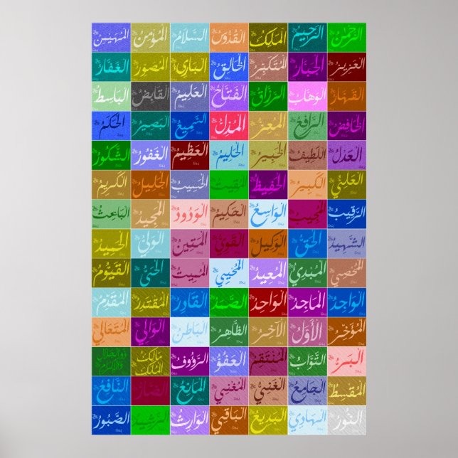 99 Excellent Names of ALLAH (God) Asmaa-ul Husna 3 Poster (Front)
