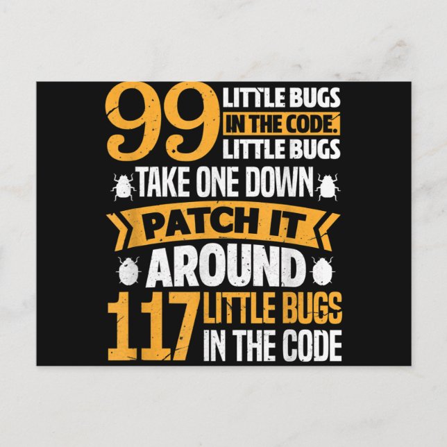99 Little Bugs In Code Path It 117 Bugs Programer Invitation Postcard (Front)
