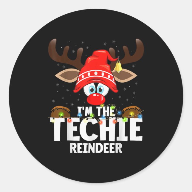 99 Matching Christmas Reindeer - I'm The Techie -  Classic Round Sticker (Front)