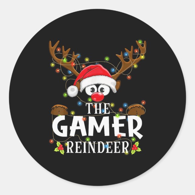99 Matching Christmas The Gamer Reindeer Pajama  Classic Round Sticker (Front)