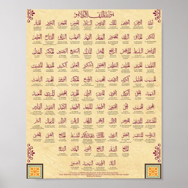 99 Names of Allah Poster (Front)