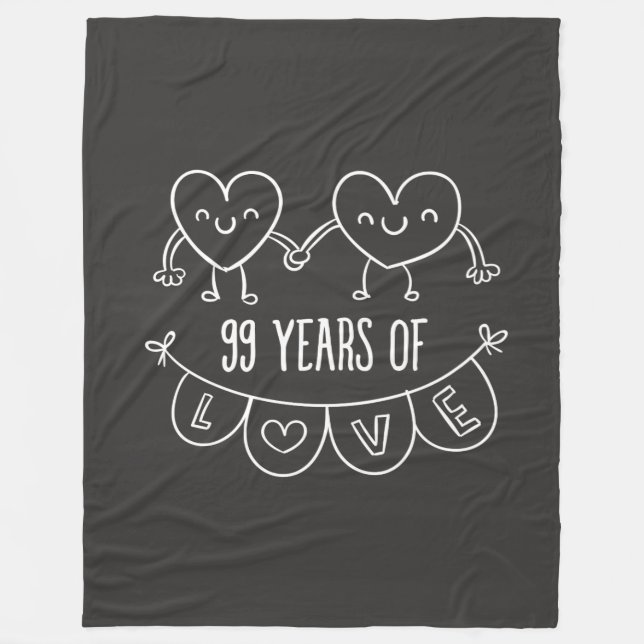 99th Anniversary Gift Chalk Hearts Fleece Blanket (Front)
