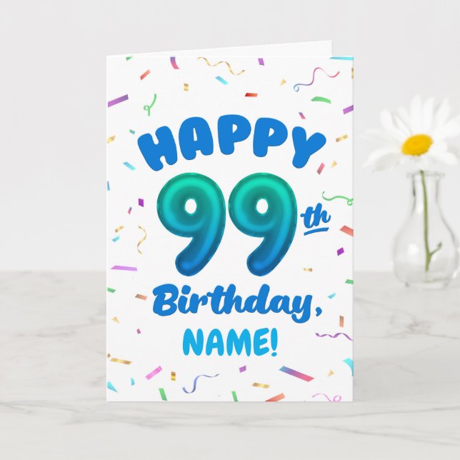 99th Balloon Number Custom Name Birthday Card (Small Plant)